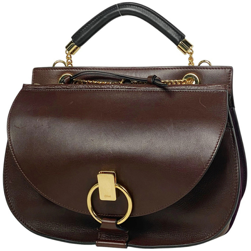 Chloe logo handbag shoulder bag chain leather Burgundy Red